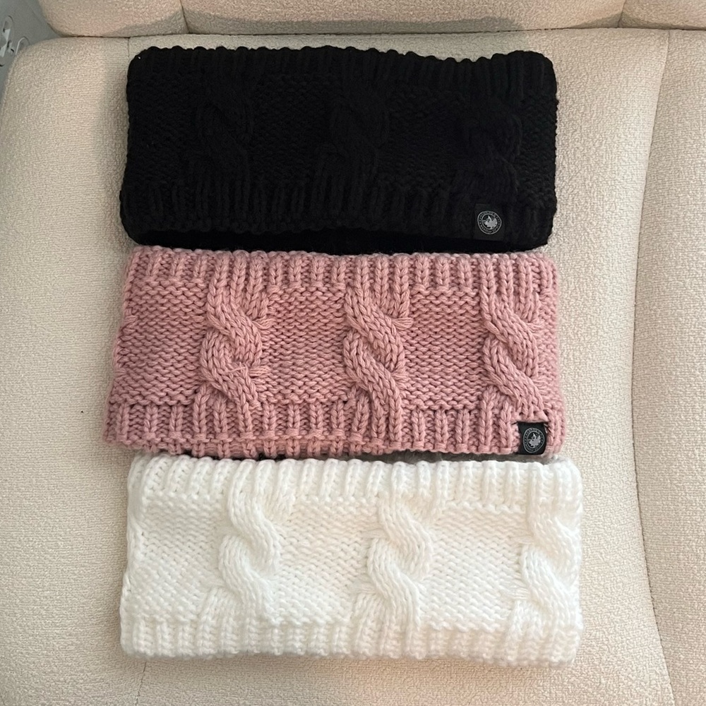 Cable Knit Headband Set - Black, Pink, Cream
